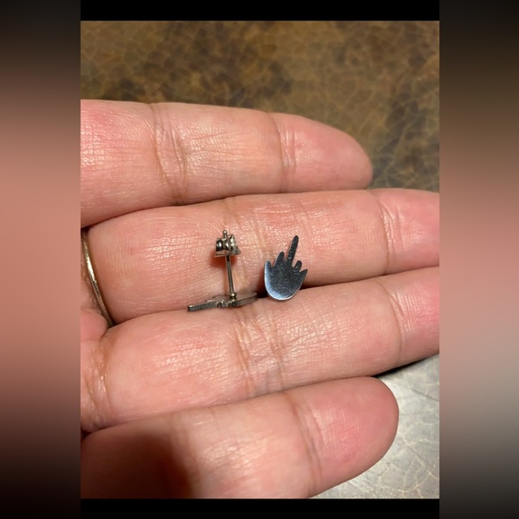 Middle finger up F you F U earrings studs pierced surgical steel piercing NEW - Picture 5 of 9